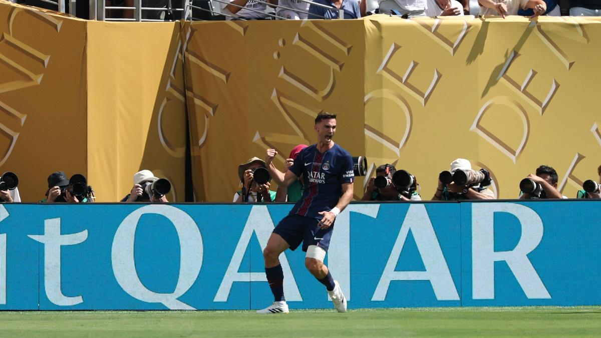 Fabian Ruiz celebrates putting Paris St Germain ahead in the semi-final.