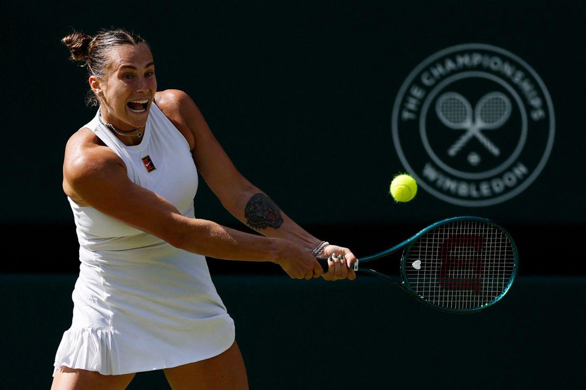 Belarus' Aryna Sabalenka in action during her semi final match against Amanda Anisimova of the U.S.