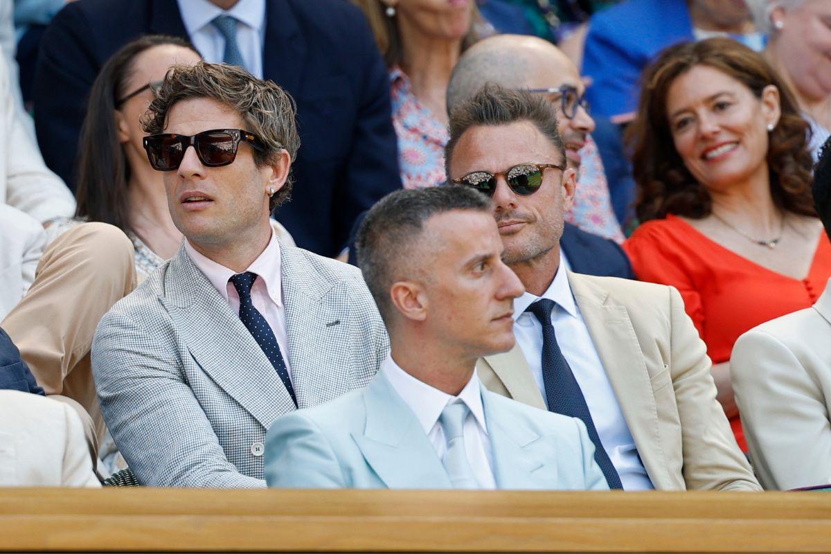 Actor James Norton (left) sits in the Royal Box prior to the match between Carlos Alcaraz and Taylor Fritz
