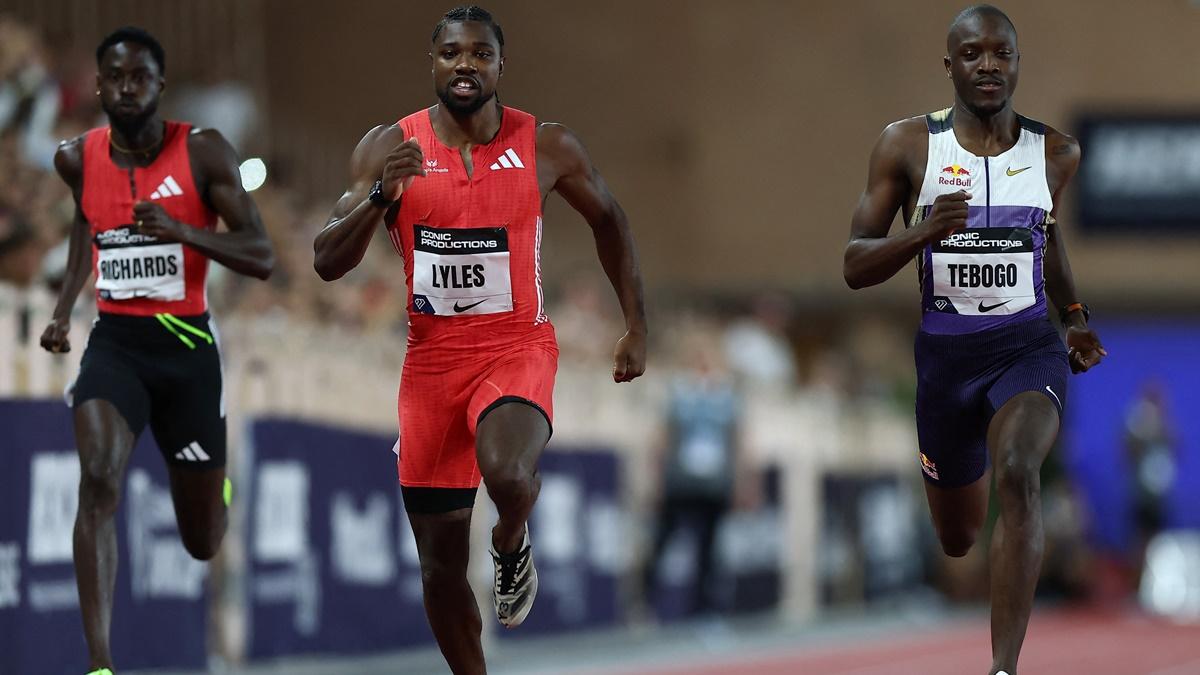 Noah Lyles of the United States finished head of Botswana's Letsile Tebogo and Trinidad and Tobago's Jereem Richards, who placed 8th, in the men's 200m final at the Monaco Diamond League meet at Stade Louis II on Friday.