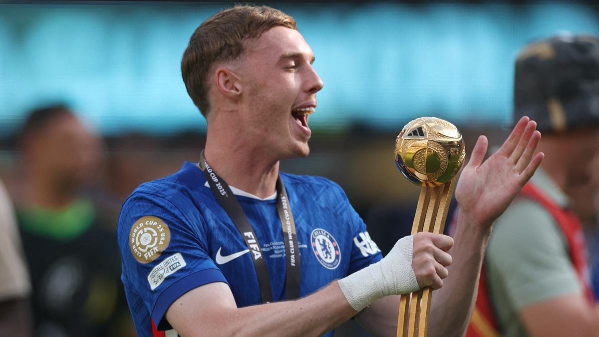 Cole Palmer celebrates with the Golden Ball trophy after being named best player of the FIFA Club World Cup, following the final between Chelsea and Paris St Germain at MetLife Stadium, East Rutherford, New Jersey, on Sunday.