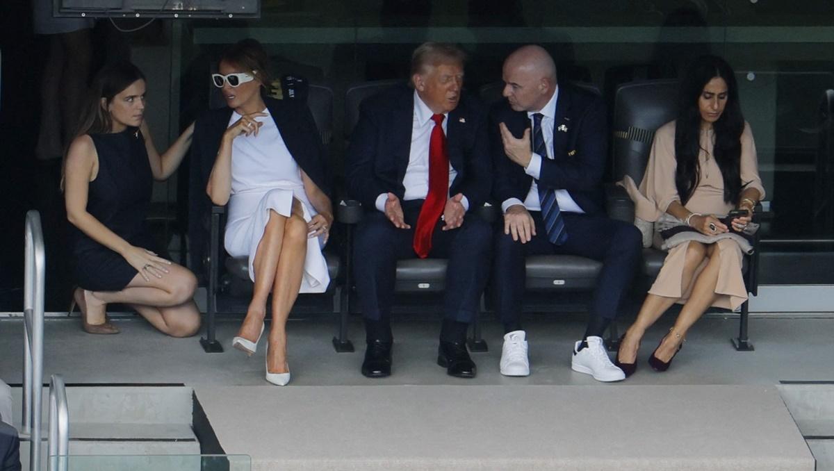 US President Donald Trump and first lady Melania Trump with FIFA president Gianni Infantino and his wife Leena Al Ashqar in the stands.