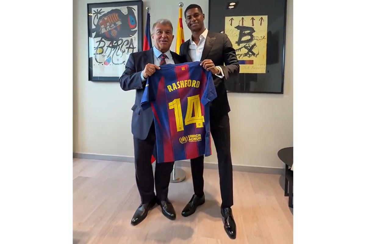 Marcus Rashford is introduced as FC Barcelona's new No 14