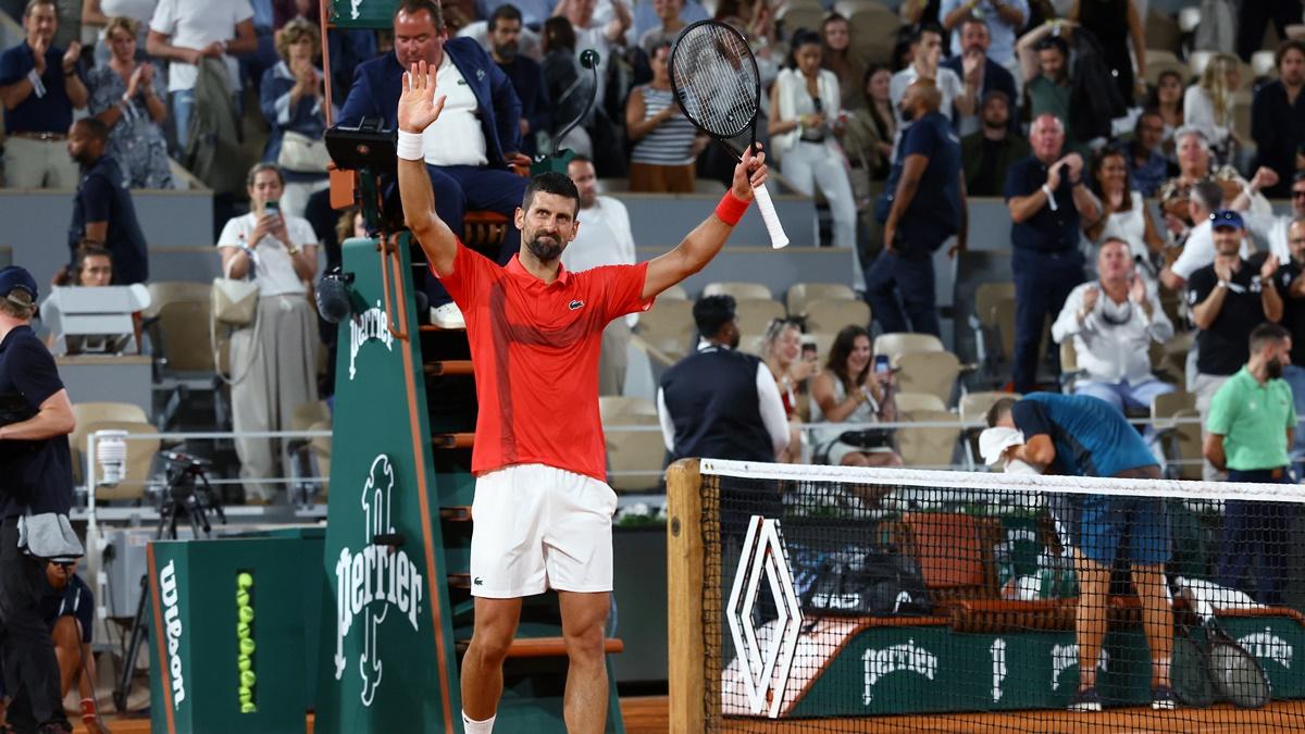Serbia's Novak Djokovic celebrates winning his French Open third round match against Austria's Filip Misolic at Roland Garros, Paris, on Saturday.