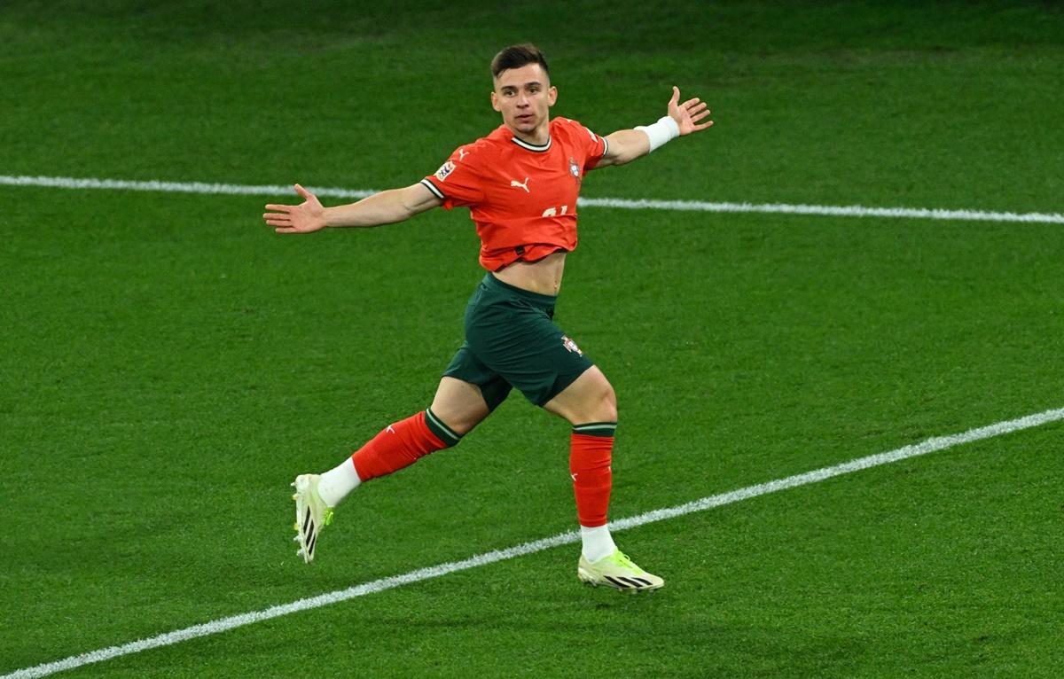 Francisco Conceicao celebrates restoring parity for Portugal.