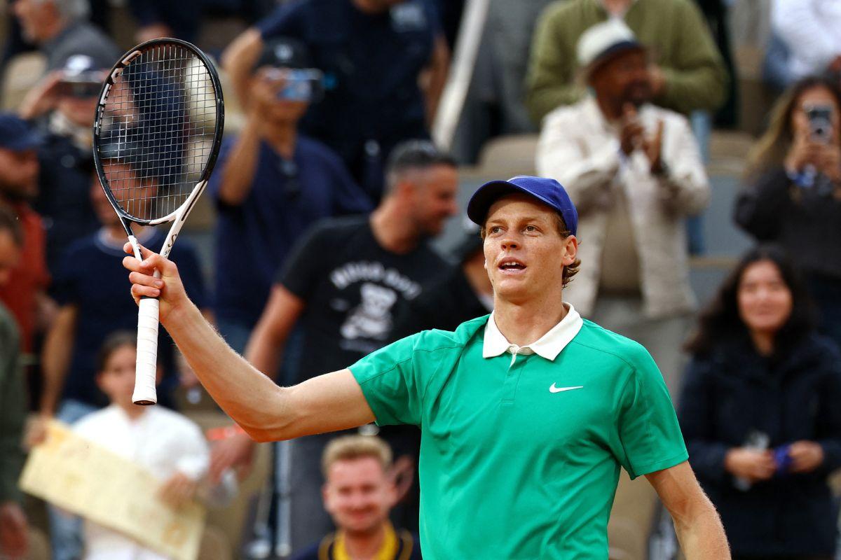 taly's Jannik Sinner celebrates winning his quarter final match against Kazakhstan's Alexander Bublik 