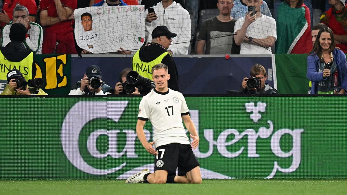 Florian Wirtz celebrates putting Germany ahead in the match.