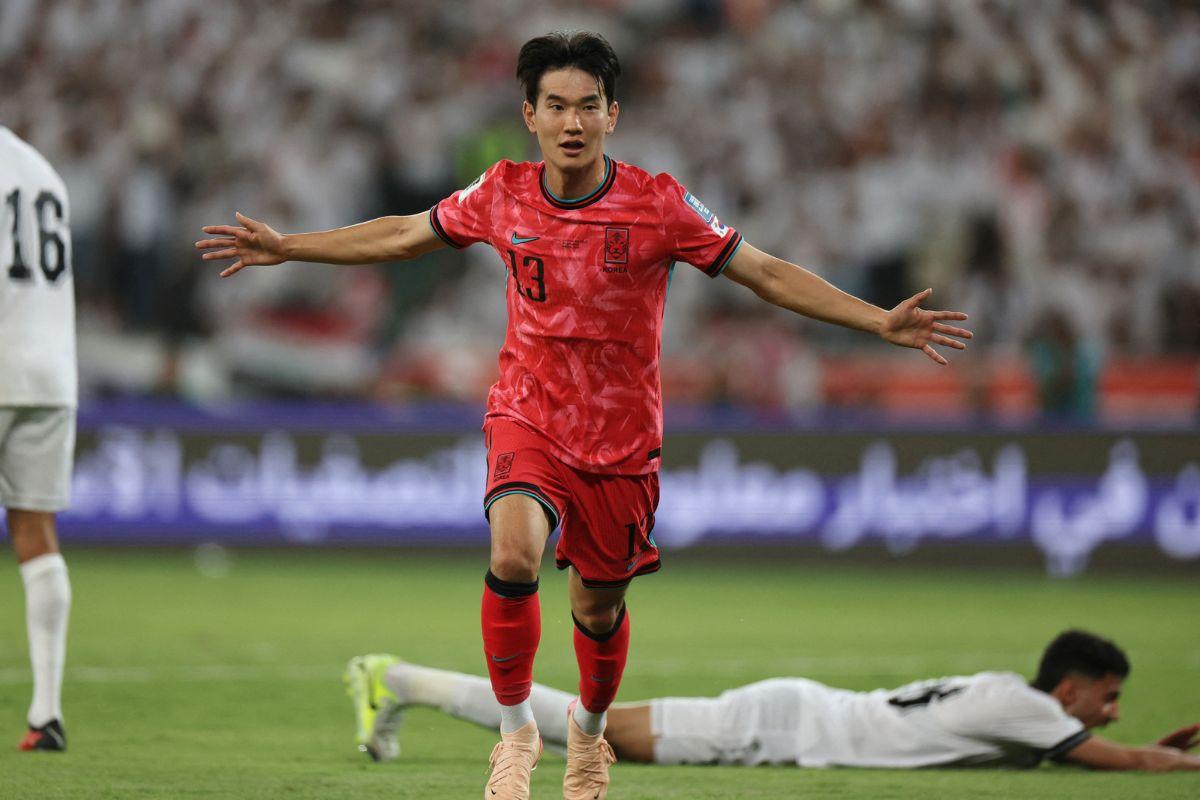 South Korea's Kim Jin-Kyu celebrates scoring their first goal against Iraq in the AFC Qualifiers Group B qualifiers at Basra International Stadium, Basra, Iraq, on Thursday 