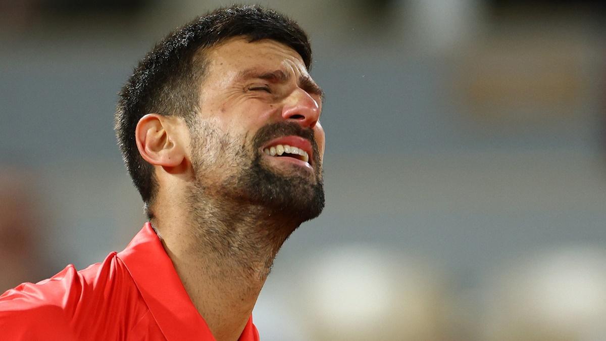 Novak Djokovic reacts after Jannik Sinner wins the third set tie-break and wraps up the contest on his second match-point to reach his maiden Roland Garros final.