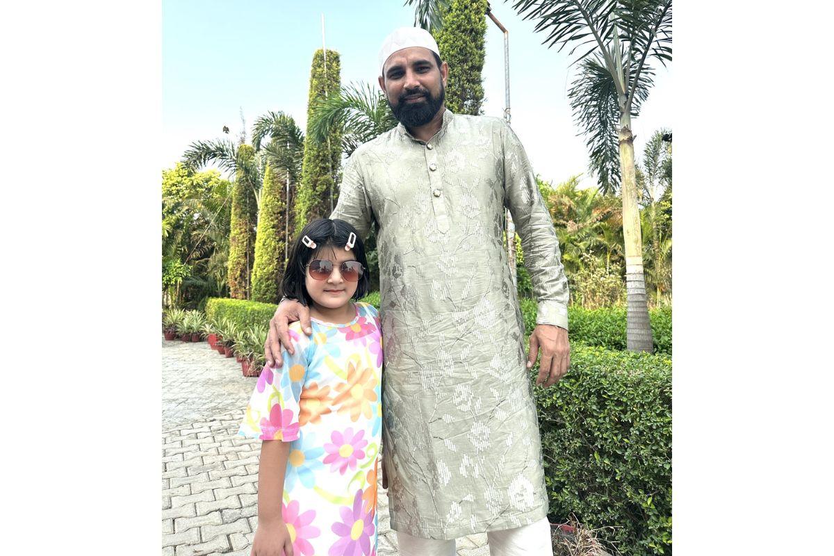 Mohammed Shami and his daughter Aaira at Eid celebrations on Saturday