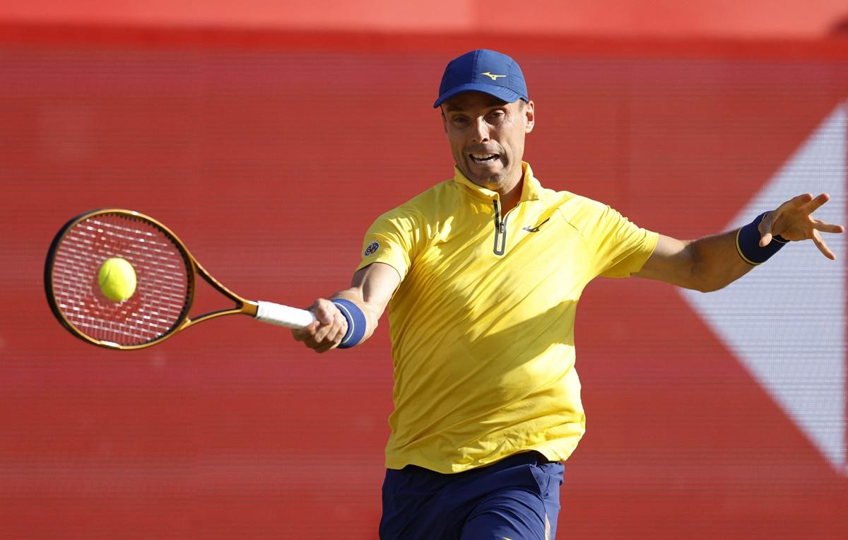 Spain's Roberto Bautista-Agut in action during his quarter-final against Denmark's Holger Rune.