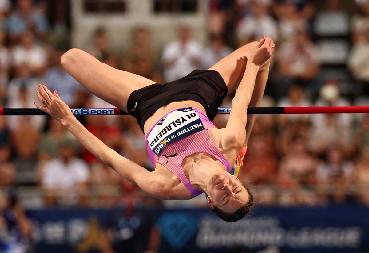 Australia's Nicola Olyslagers in action during the women's high jump.