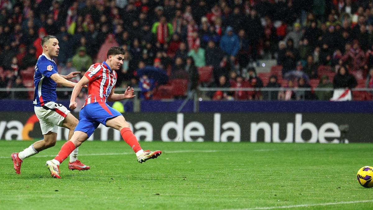 Julian Alvarez scores Atletico Madrid's only goal of the match against Athletic Bilbao at  Metropolitano, Madrid.