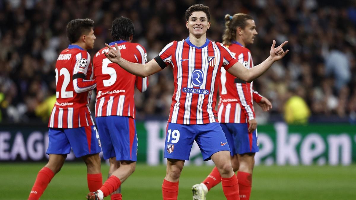 Julian Alvarez celebrates restoring parity for Atletico Madrid.