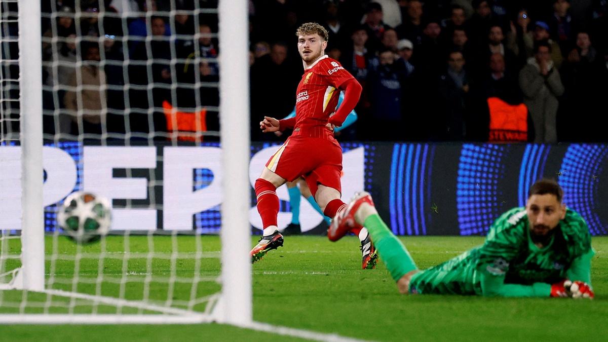 Harvey Elliott sends the ball past Gianluigi Donnarumma late in the match to earn Liverpool victory over Paris St Germain in the Champions League Round of 16 first leg at Parc des Princes, Paris, France, on Wednesday.