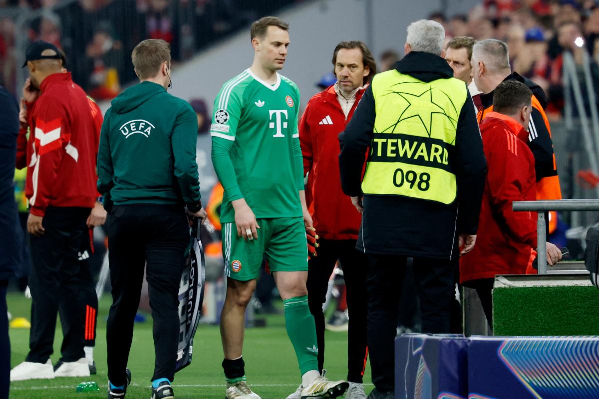 Bayern Munich's Manuel Neuer reacts after being substituted due to injury during the Champions League Round of 16 first leg match against Bayer Leverkusen at Allianz Arena, Munich, Germany, on Wednesday, March 5 