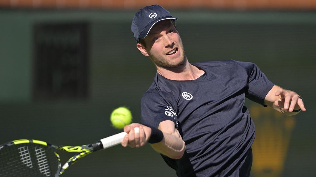 Botic Van De Zandschulp of the Netherlands in action against Serbia's Novak Djokovic during the second round of the BNP Paribas Open at the Indian Well Tennis Garden, CA, USA, on Saturday.