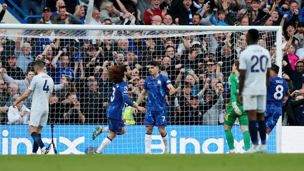 Marc Cucurella celebrates scoring for Chelsea against Leicester City - Stamford Bridge, London.