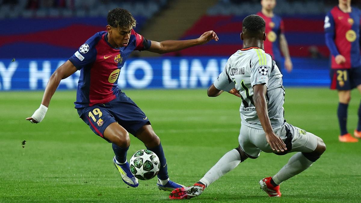 Spain teenager Lamine Yamal was virtually unplayable running up and down the right channel, creating most of Barcelona's scoring chances, during the Champions League Round of 16 Second Leg against Benfica at Estadi Olimpic Lluis Companys, Barcelona.