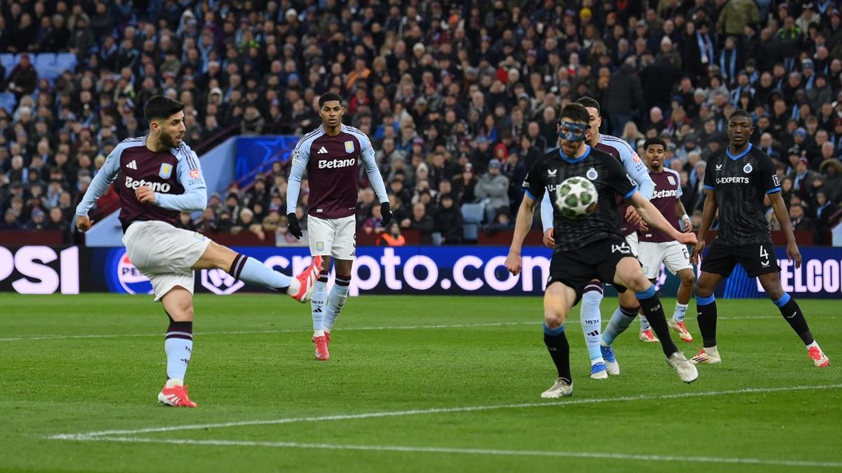 Marco Asensio scores Aston Villa's first goal against Club Brugge at Villa Park, Birmingham.