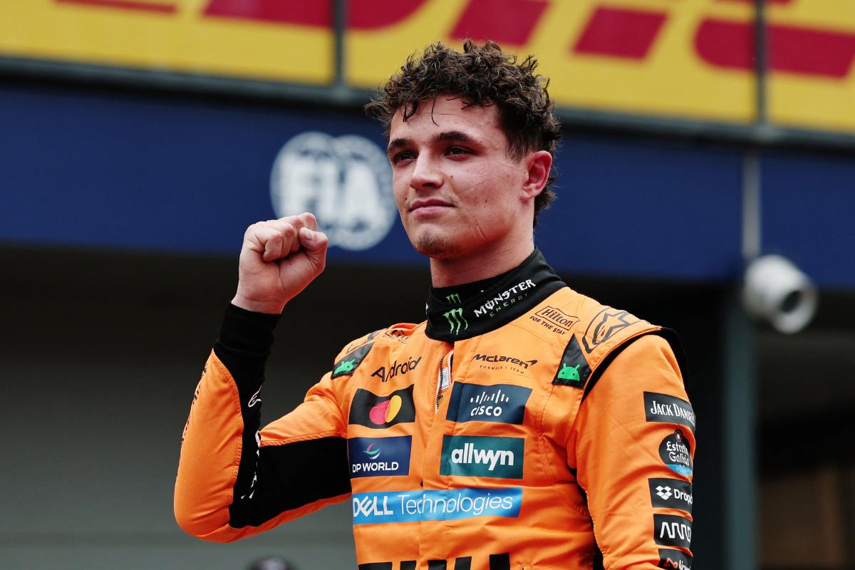 McLaren's Lando Norris celebrates after qualifying in pole position at the  Australian Grand Prix Qualifying at Albert Park Grand Prix Circuit, Melbourne, Australia 