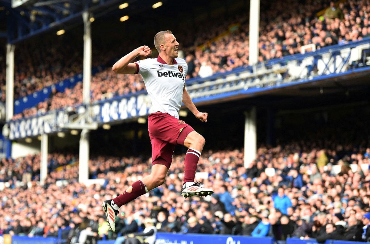 Tomas Soucek celebrates