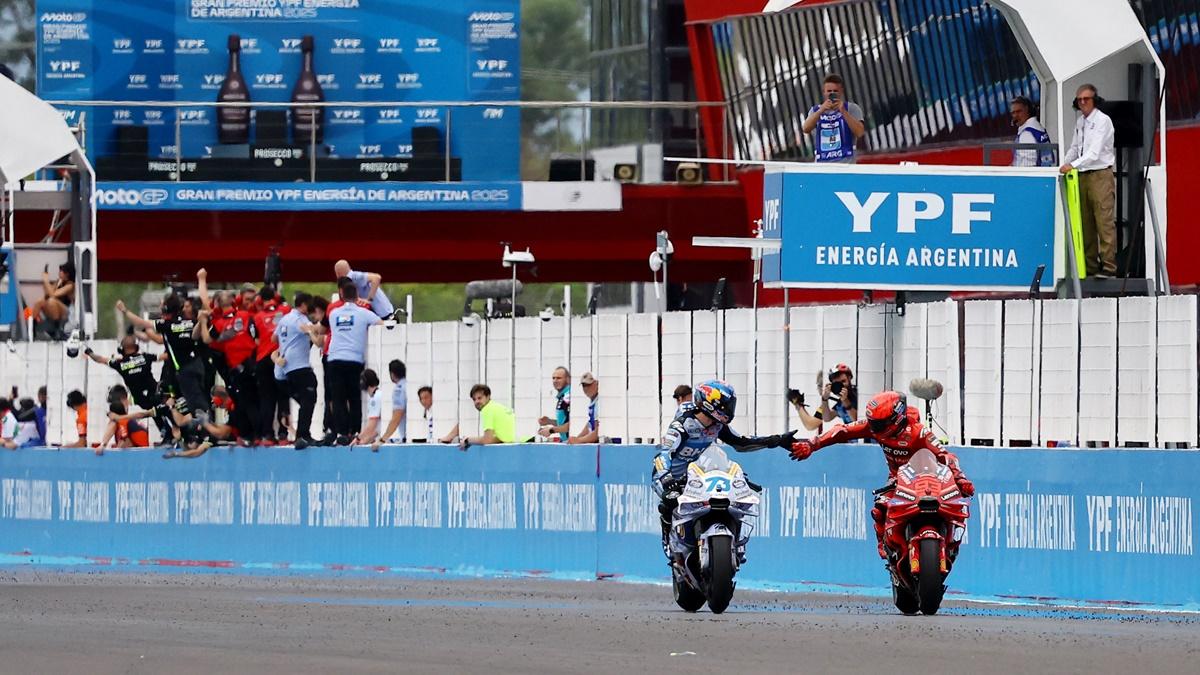 Marc Marquez and brother Alex congratulate each other after their 1-2 finish.