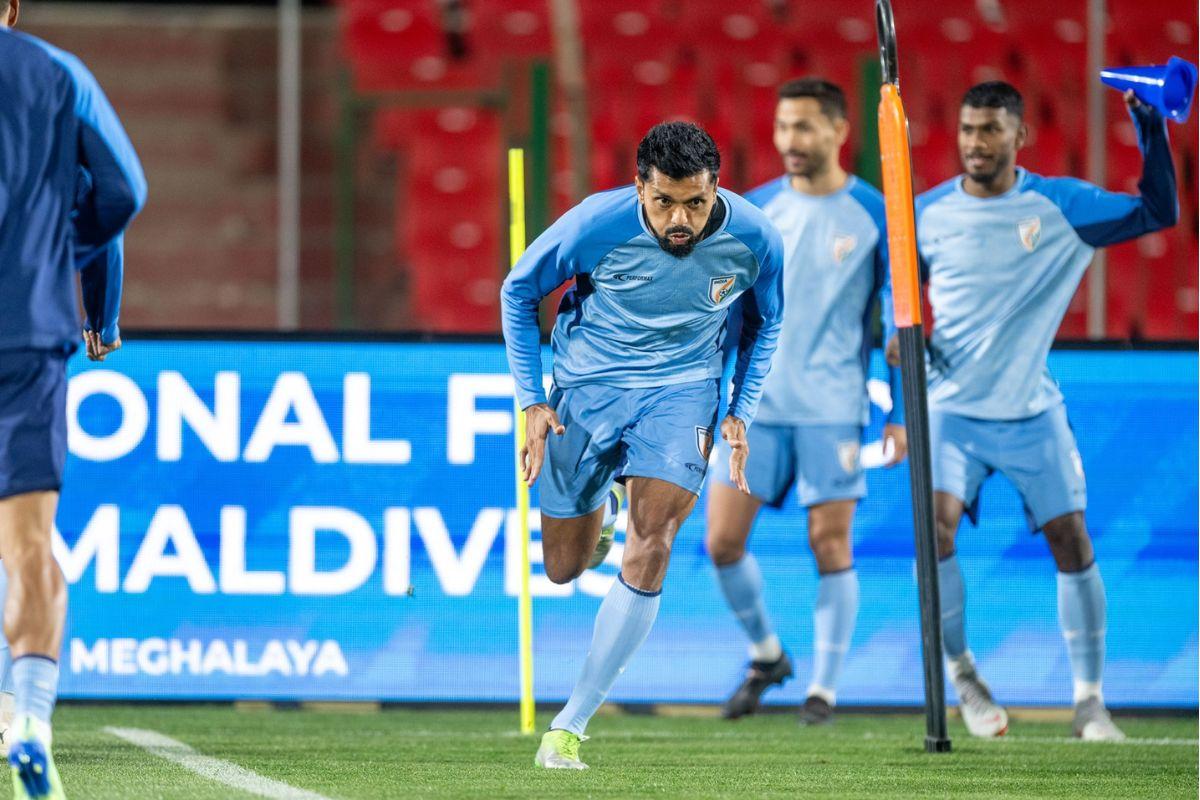 Indian defender Rahul Bheke at training in Shillong on Tuesday