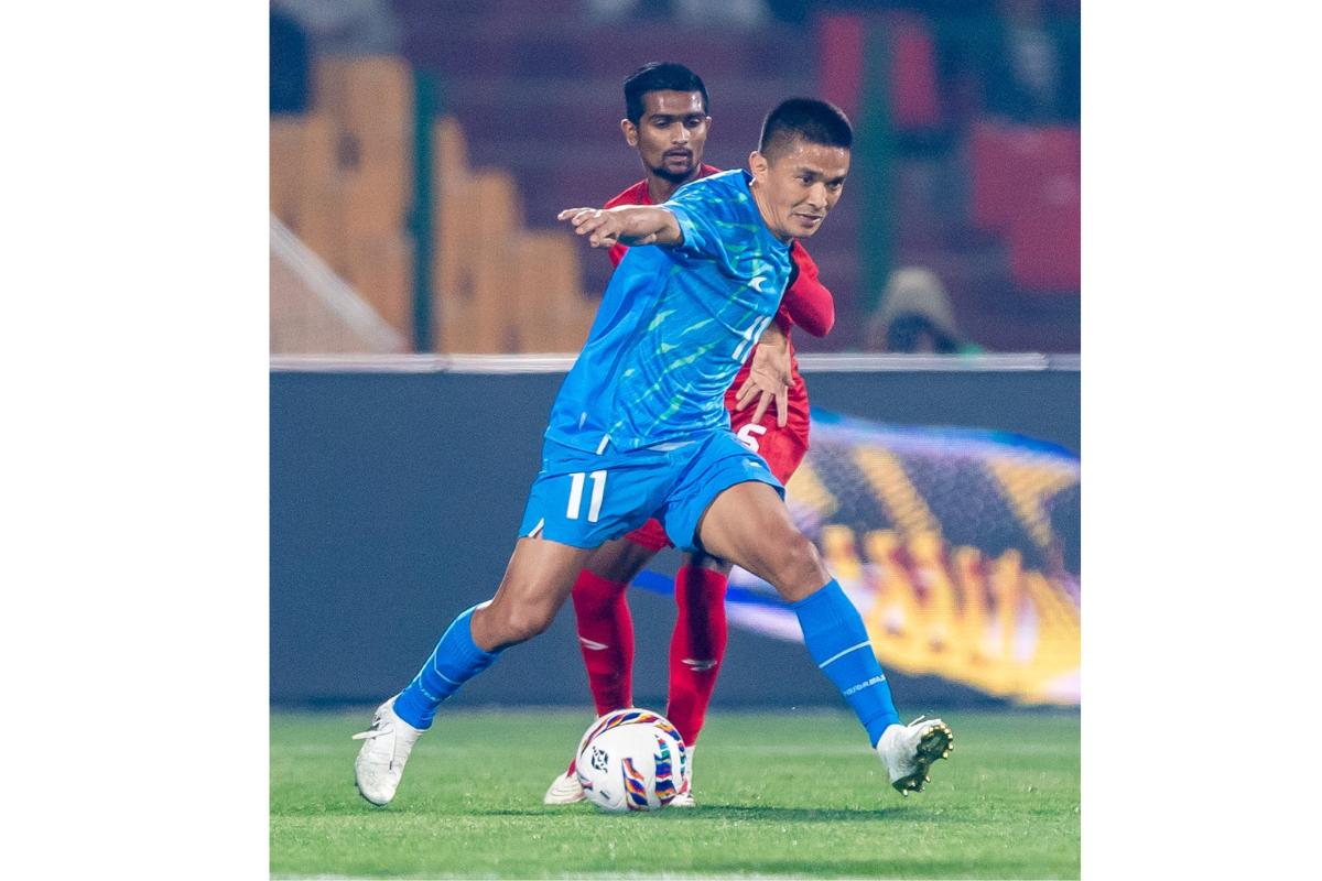 Sunil Chhetri found the net in the 77th minute for India's third goal against Maldives in a friendly match in Shillong on Wednesday