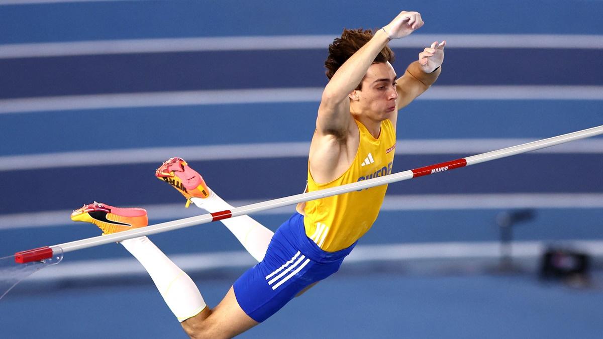 Sweden's Armand Duplantis clears 6.15 meters during the men's Pole Vault final at the World Athletics Indoor Championships, at the Nanjing Youth Olympic Sports Park, China, on Saturday.