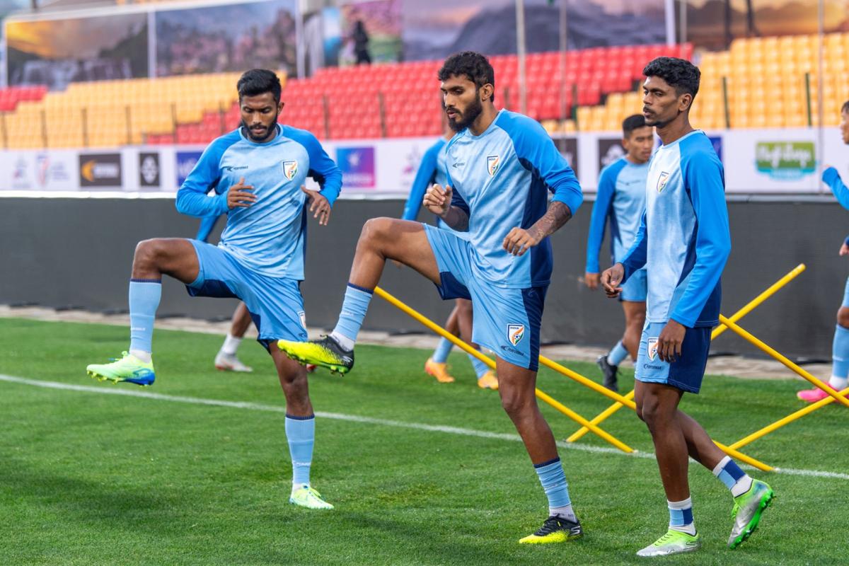 Indian players go through the grind during a training session ahead of their AFC Asian qualifier against Bangladesh on Tuesday