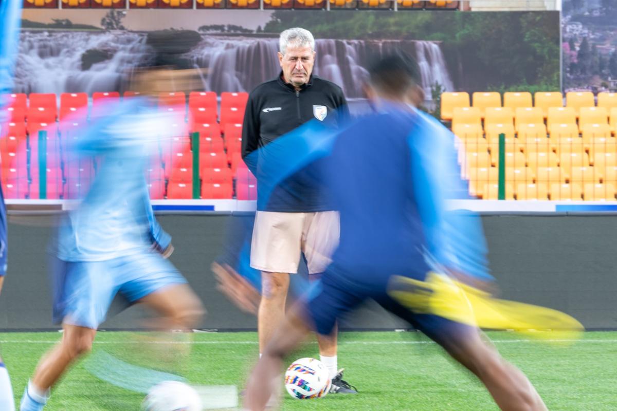 India's Head Coach Manolo Marquez oversees the training session. Marquez said, Indian wants to win all the six qualifying games and play at the 2027 Asian Cup.