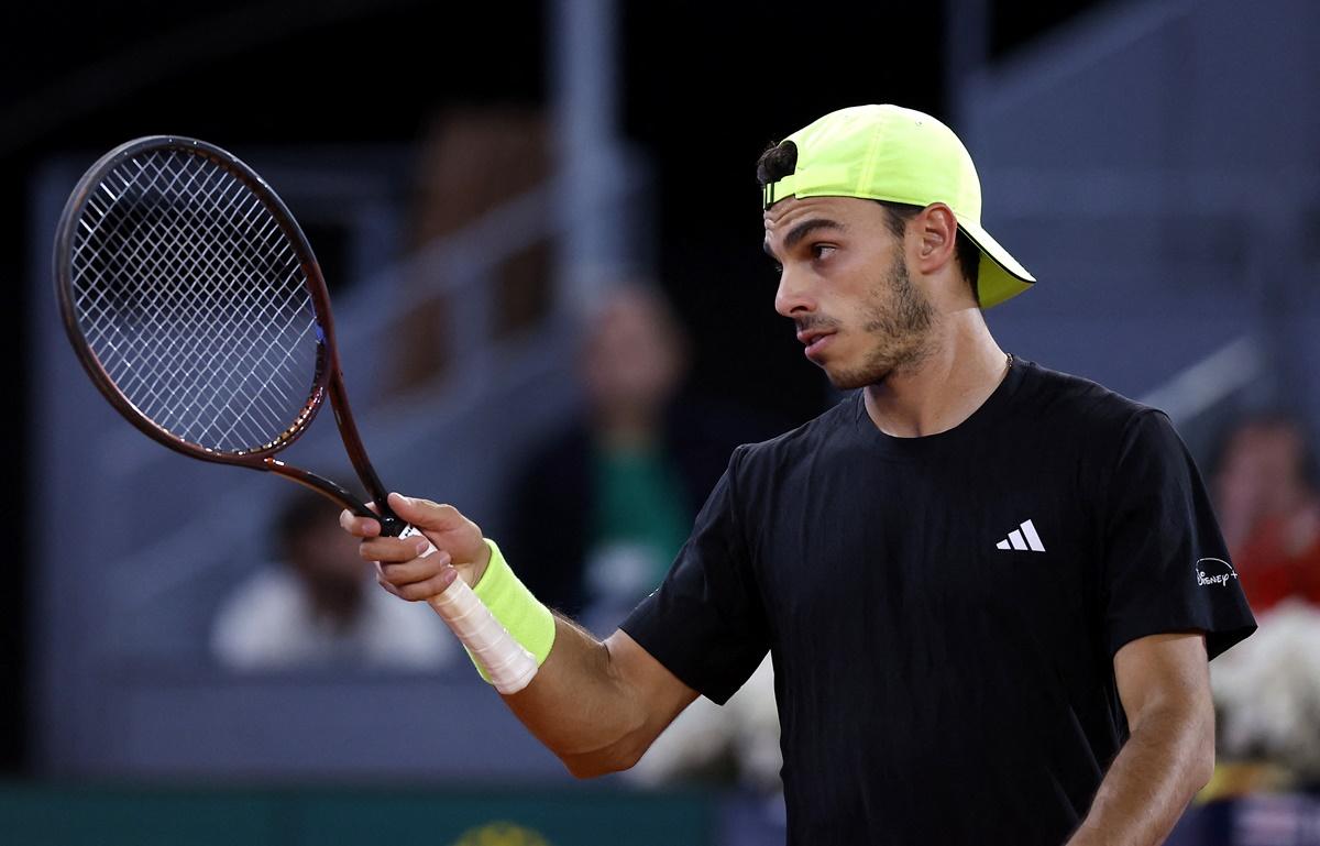 Francisco Cerundolo reacts after losing a point.