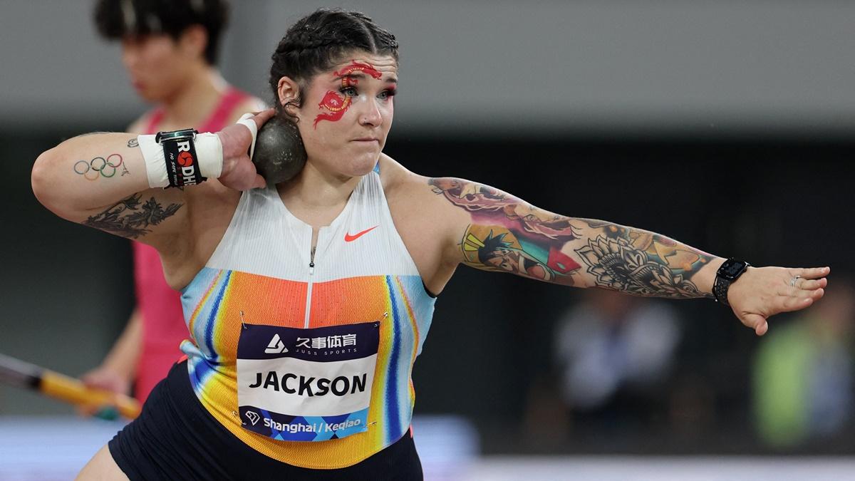 Chase Jackson of the United States in action during the women's shot put final.