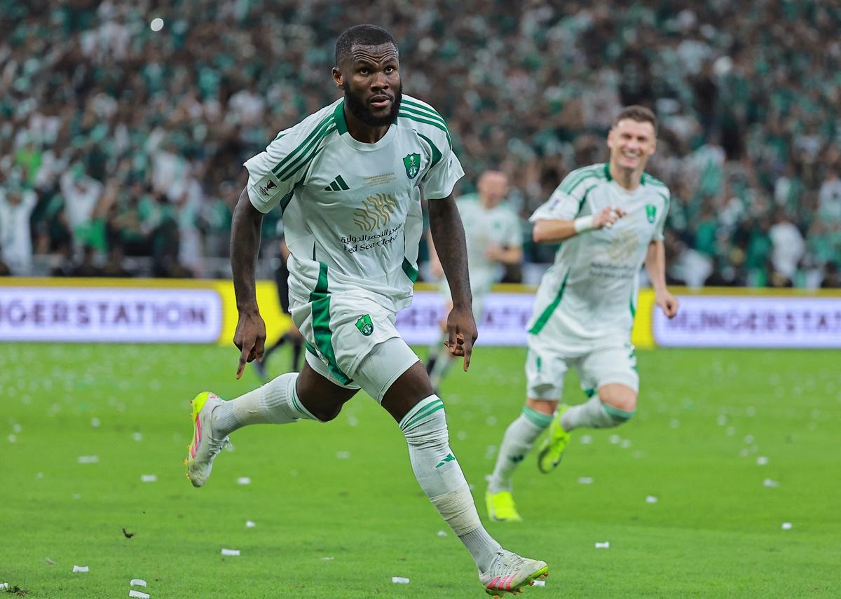 Franck Kessie celebrates scoring Al Ahli's second goal. 