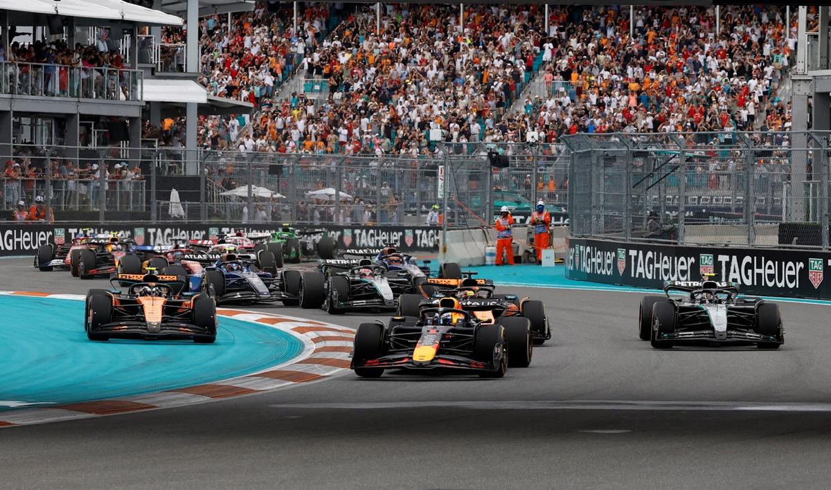 The start provided an immediate talking point with Lando Norris challenging Mark Verstappen for the lead but then having to go off after making contact at turn two and losing three places, with Kimi Antonelli second and Oscar Piastri third.