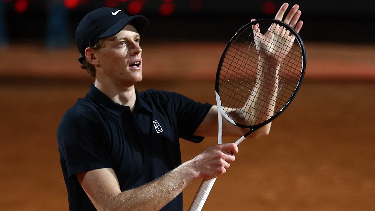 Italy's Jannik Sinner celebrates victory over Tommy Paul of the United States in the semi-finals of the Italian Open at Foro Italico, Rome, on Friday.