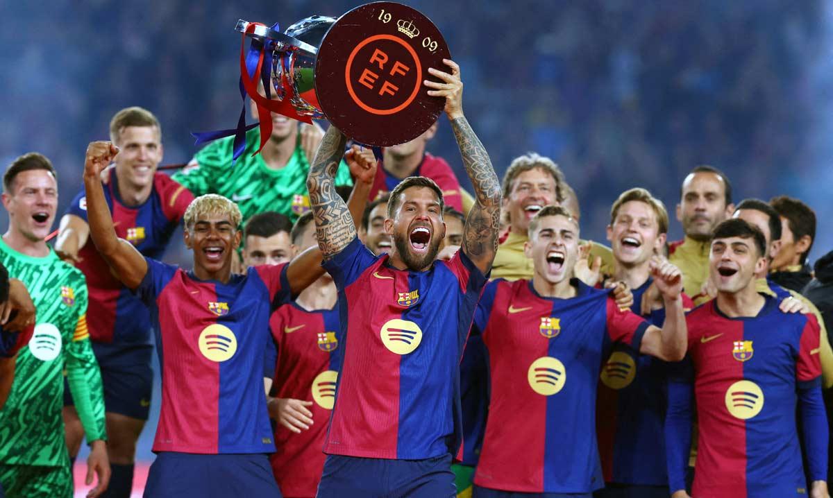 Barcelona's players celebrate