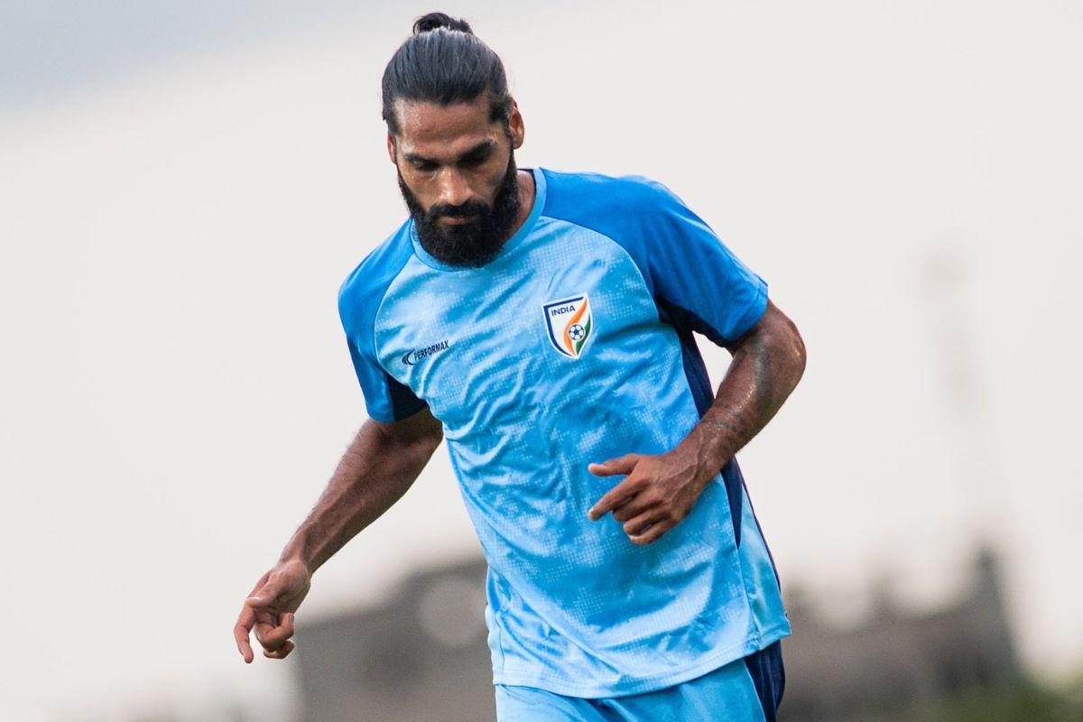 India's senior defender Sandesh Jhinghan at a training session in New Delhi on Tuesday