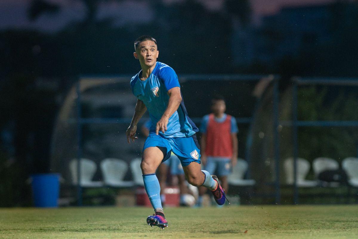 Sunil Chhetri at a training session on Tuesday