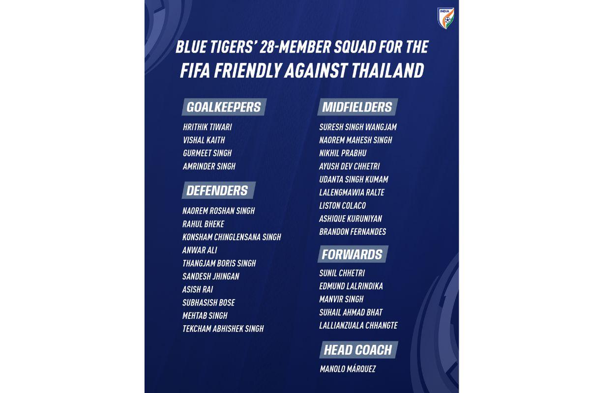 The squad for friendly against Thailand