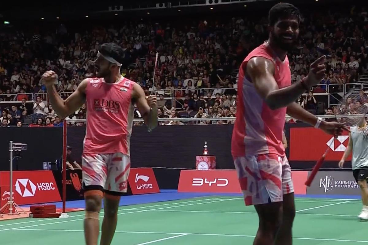 Satwiksairaj Rankireddy and Chirag Shetty celebrate their win on Friday