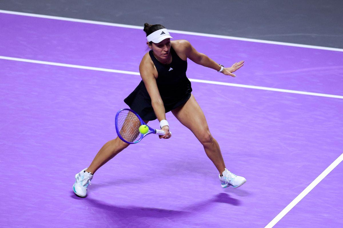 Jessica Pegula of the U.S. in action during her group stage match against Italy's Jasmine Paolini