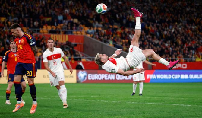 Turkey's Baris Alper Yilmaz attempts a shot at goal Turkey's Baris Alper Yilmaz attempts a shot at goal