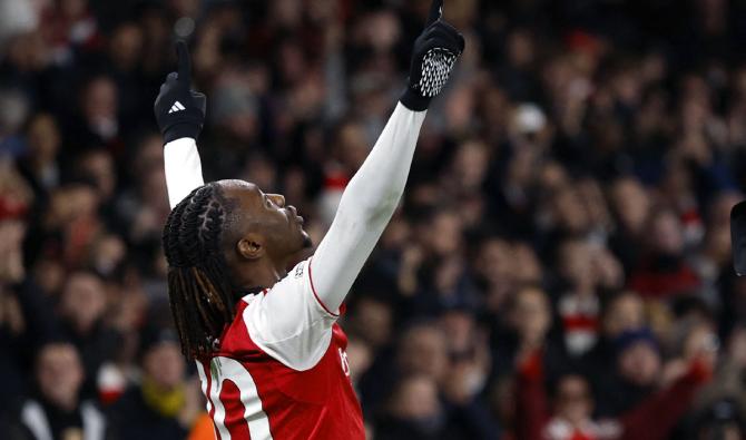 Eberechi Eze celebrates scoring Arsenal's second goal Eberechi Eze celebrates scoring Arsenal's second goal