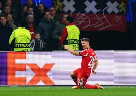 Samuel Dahl celebrates scoring Benfica's first goal against Ajax Amsterdam at the Johan Cruijff Arena, Amsterdam.
