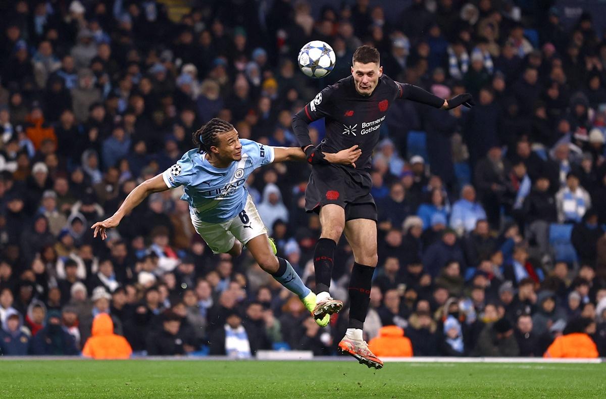 Patrik Schick scores Bayer Leverkusen's second goal.