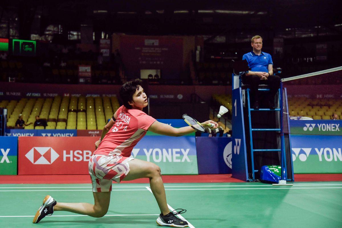 India's Unnati Hooda in action during the BWF World Junior Mixed Team Championship 2025 women’s singles quarter-final match against Korea's Kim HB at the National Centre of Excellence, in Guwahati on Thursday