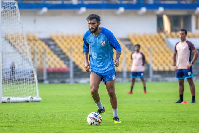 Subhashish Bose at a India training session at the Jawaharlal Nehru Stadium in Margao on Monday