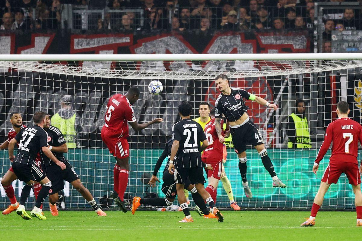 Liverpool's Ibrahima Konate scores their third goal